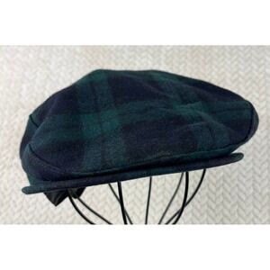 Pendleton Mens Black Watch Tartan Wool Flat Cap Ivy Driving Hat Navy Green Large